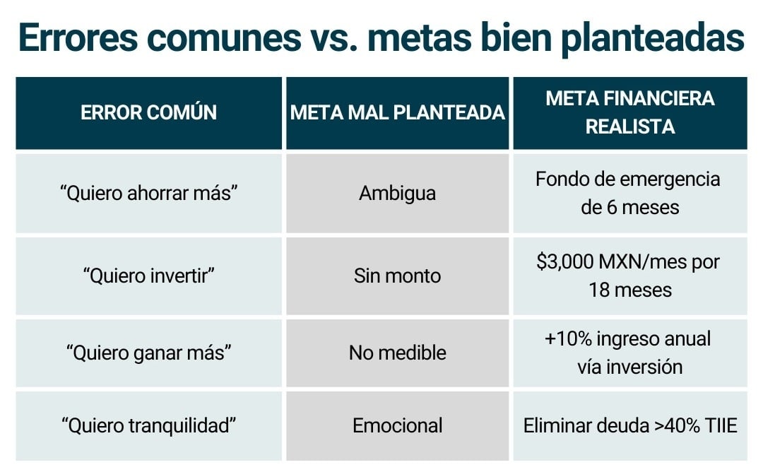 Errores comunes vs. metas bien planteadas